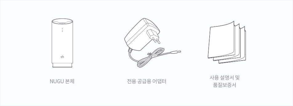 NUGU 본체, 전원 공급용 어댑터, 사용 설명서 및 품질보증서